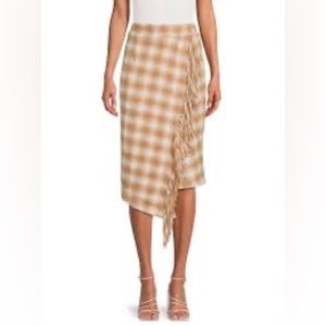 Time & Tru tan/white plaid fringed faux wrap skirt size XL (16-18)